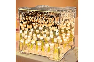 MECCTUCK Lampa nocna LED, tulipany, kostka "zrób to sam", z tulipanami, dekoracja kwiatowa, dla par, przyjaciół, dzieci (żółta)