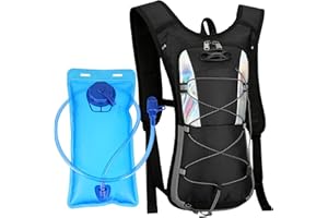 Mochila de Hidratación con Bolsa de Agua 2L, Mochila Hidrófugo para Running y Ciclismo MTB con Red para Casco y Tiras Reflectantes - Ligera Unisex para Trail, Senderismo, Maratón