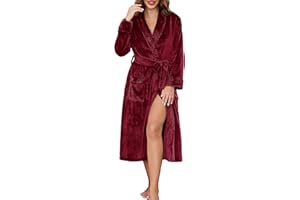 Lovasy Womens Dressing Gown Ladies Fluffy Long Robe with Shawl Collar Soft Fleece Plush Bathrobe Warm Cosy Housecoat with 2 Pockets