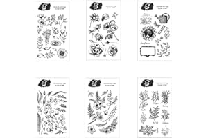 HNJKJEU Scrapbooking Silikonstempel Set, 6 Stück Klar Silikonstempel Set Vintage Pflanzen Blumen Silikonstempel Clearstamp Set für DIY Bullet Journal Scrapbooking Fotoalbum Kartenherstellung