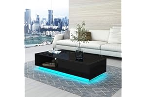 Senvoziii Couchtisch Modern Led mit Stauraum Hochglanz Wohnzimmertisch Kaffeetisch Rechteckiger Tisch für Wohnzimmer Büromöbel Schwarz