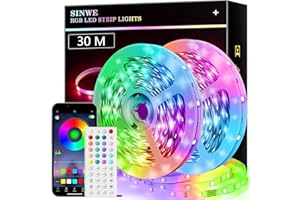 SINWE 30M Led Strip Lights, Music Sync Led Lights with 44 Keys Remote and App Control, Color Changing RGB Lights for Bedroom Room Home Kitchen Party Christmas Decoration (100FT)