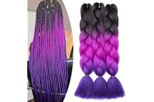 Gairyan Extension Treccine Africane Ombre Extension Capelli Sintetici a Treccia per Treccine Afro 60cm Capelli Finti Crochet Twist Jumbo Braiding 3 Pieces (Nero-Fucsia-Blu Viola)