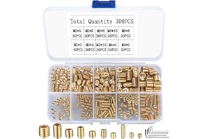SZSLMY Gold Grub Screws Set, 300 Pieces, M3/M4/M5/M6/M8, Hex Head, Assortment Kit for Door Handle, Faucet, Brackets, Knobs