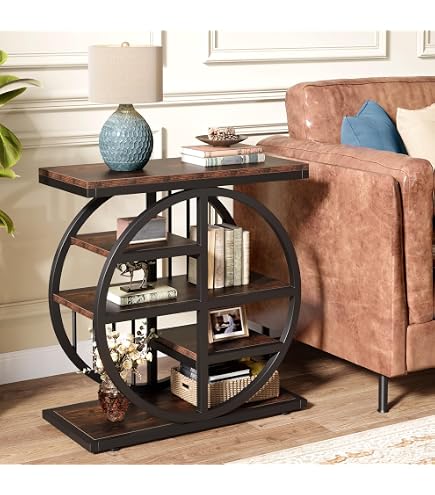 Table D'appoint 3 étagères Design Industriel - 60x30x60 Cm - MDF Et Métal Noir - Pieds Réglables - Pour Salon, Chambre, Bureau