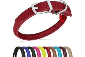 OOPSDOGGY Rolled Leather Dog Collar Soft Roll Collars for Small Medium Large Dogs Puppy (Red, M, 12"-15")