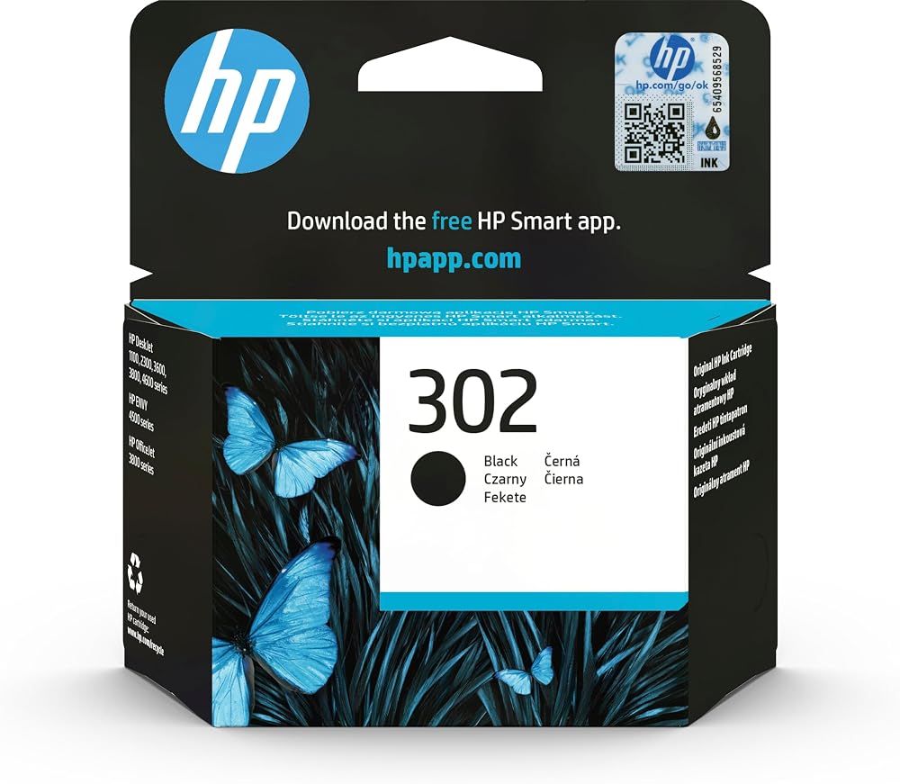 HP 302 Siyah Mürekkep Kartuş 190 Sayfa (F6U66AE) | HP DeskJet 1100, 2100, 2200, 3600, 3800, 4600, HP ENVY 4500, HP OfficeJet 3800, ~170 sayfa (F6U66AE) için mürekkep