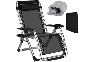 Fiutazge 65CM Ancho Tumbonas Jardin Exterior,Tumbona Plegable con Acolchado,Reposacabezas ExtraíBle, Portavasos, Respaldo Ajustable,Silla Reclinable para Patio, JardíN, Playa, Piscina-Gris