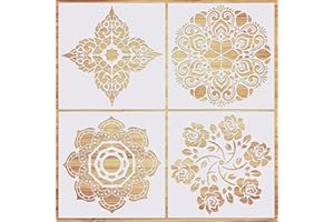 VETPW 4 Grande Flores Plantillas de Pintura Reutilizables, Plantillas de Dibujo DIY Set de Plantillas para Suelos, Ventana, Muebles, Madera, Diseño de Paredes, 30x30CM