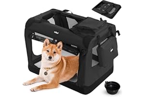 Leopet® Sac de Transport pour Chiens - Gamelle et Sac de Rangement, Pliable, Respirant, Tapis Amovible - Bagage, Panier de Transport pour Animaux de Compagnie (Noir, L: 70x52x52 cm - LxLxH)