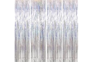 FLETORIN 4 Piezas Cortinas Cumpleaños, Cortina Decoracion Plata, Cortina Metálicas Foil Fringe Decor, Fondo Decoracion Fiesta, Cortinas Metálica para Decoración Pared Boda Halloween Cumpleaños Fiestas