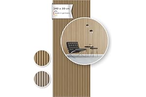 Momento Akustikpaneele Holz 240x50 cm - Made in Germany - Eiche Geölt Dekor - Wandverkleidung Wandpaneele Holz Eiche als 3D Lamellenwand für effektiven Schallschutz - Akustik Holzpaneele Wand