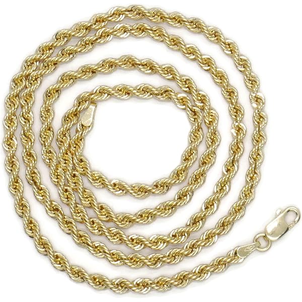 Damen-Seilkette 10 Karat Gelbgold, 22 Zoll (56 Cm) – Diamantschliff, Hohl, Mit Federringverschluss Damen-Seilkette 10 Karat Gelbgold, 22 Zoll (56 Cm) – Diamantschliff, Hohl, Mit Federringverschluss