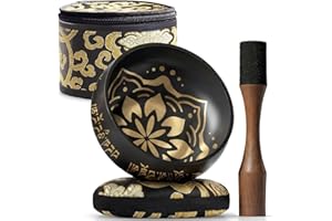 SILENT MIND Authentiques Bols Chantants Tibétains Gravés à la Main – Bol Sonore avec Coussin, Maillet – Instruments Anti-Stress – Outils de Thérapie Yoga – Coffret Cadeau Pleine Conscience