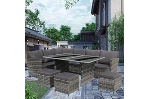 GadgetHaven 10 Seater All-Weather PE Rattan Garden Furniture Set with Retractable Chairs, UV Resistant & Removable Cushions for Patio, Garden, or Conservatory (Mixed Grey+Dark Cushions)