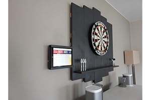 WDS DARTS SPORTS Wooden Dartboard Surround | Premium Dart-Wandschutz & Tablet-Halter (Optional) | Geflammter Burned Look oder Color Design (Catchring, Dart Umrandung, Backboard)