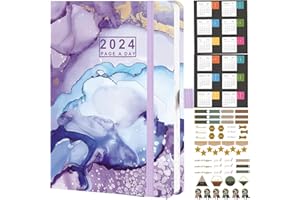 Dzhzal A4 Diary 2024 Day Per Page, Page a Day From January 2024 to December 2024, Productivity Daily Planner with Monthly Tabs, Hard Cover Pen Loop, Inner Pocket, Banded, 8.5" x11"