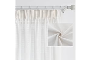 MYSKY HOME Tende in lino per soggiorno, effetto lino, semitrasparenti, con nastro arricciato, set da 2 pezzi, altezza 260 x larghezza 140 cm, per cameretta dei bambini, colore beige chiaro