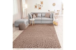 VIMODA Prime Shaggy Teppich Hochflor Langflor Teppiche Modern Einfarbig Nougat Hellbraun, Maße:40x60 cm