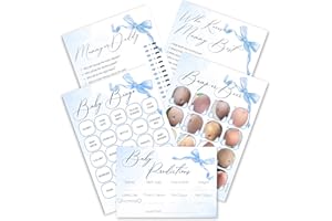 Pink Bee Baby Shower Games Bundle, Pretty Blue Bow Theme, Baby Bingo, Baby Predictions, Who Knows Mummy Best, Mummy or Daddy and Bump or Beer Belly, 5 Fun Games for 10 Guests