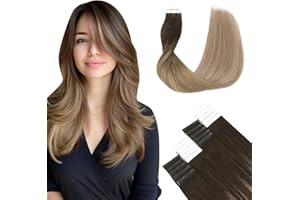 SURNEL Extensiones Adhesivas Pelo Natural Marrón Oscuro a Castaño y Rubio Sucio Resaltado 35cm 50g 20Piezas Extensiones Pelo Remy Cabello Humano Natural（T#2/6/18-35cm）