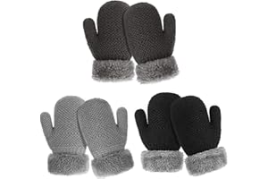 TAGVO Bambin Gants Chauds, 3 Paires Hiver Enfants Garçons Filles Epais Sherpa Toison Thermique Doublé Tricotés Gants et Moufles