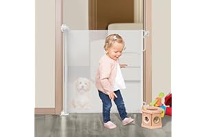 YAJIAYA Retractable Stair Gate for Baby and Dogs,140 X 83cm(55x33in) Baby Gate with Safety Lock,Extra Wide Baby Safety Gate for Large Opening Extra Large Pet Gates for Dogs Cats Indoor