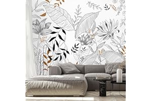 Naturempress Papier Peint Panoramique Feuilles Minimaliste Noir Et Blanc Papier Peint Intissé Tapisserie Poster Mural pour Salon Chambre Décoration Murale