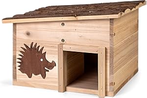 CULT at home Igelhaus Bausatz mit Boden aus Holz Höhe 22 cm - Igelhotel mit Labyrintheingang – Igelfutter Haus Igelhütte - Igel Schlafhaus Deko Garten