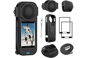 FiTSTILL - Set di protezione per Insta 360 X5, pellicola protettiva in vetro temperato e silicone, copriobiettivo e base di supporto in silicone