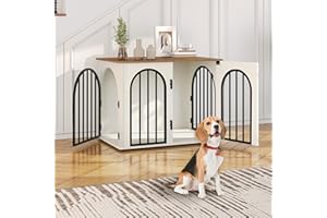 Hzuaneri DFC85114B Dog Cage Furniture, 80 cm Dog Box for Home, 3 Doors, Arch Door, Modern Indoor Dog Box for Dogs, Side Table, Dog Cage Heavy Duty, 80 x 56 x 61 cm, White Brown