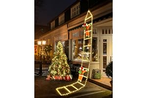 iShabao Luci Decorazioni Natale per Esterno, 3M 310LED Luce Addobbi Natale a Scaletta con 8 modalità, Funzione Timer e Memoria, Bianco Caldo Luci Natalizie per Interno Balconi (Senza Babbo Natale)