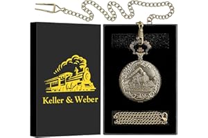 Keller & Weber Orologio da Taschino Vintage da Uomo Con Catena - Regalo per Festa del Papà, San Valentino, Compleanno - Collana per Donna