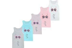 LOREZA ® 5 Cannottiera da Bambina in Cotone Canotta Intima Vari Disegni Intimo 2-15 Anni