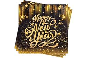 AFYHH Servietten Silvester Tischdeko 40Stück Happy New Year Papierservietten Silvester Deko 33X33cm Schwarz Gold Servietten für Neujahr Party Dekoration