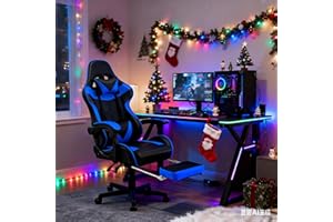 Soontrans Chaise Gaming Massante Ergonomique Fauteuil Gamer avec Support Lombaire Massage et Appui-tête et Repose-pied, Hauteur Réglable, Chaise Gamer pour Youtube Livestreaming Playstation Xbox (Bleu