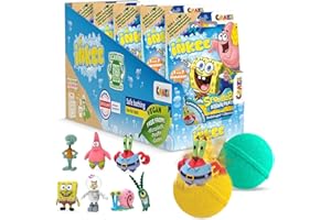 INKEE SpongeBob zestaw 5 sztuk bomb kąpielowych dla dzieci z niespodzianką – SpongeBob z gąbczastymi głowami do kolekcjonowania – 5 x kule kąpielowe 80 g z aromatem gumy burgerowej i olejkiem jojoba,