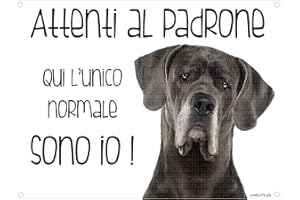 LOVELYTILES ALANO Attenti al padrone qui l'unico normale sono io! CANE CARTELLO TARGA IN METALLO (20X30)