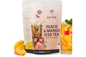KAYTEA Ice Tea Powder, Mango & Peach Iced Tea Cold Brew or Hot (1KG = 33 Servings) | Natural Fruit | Instant Mix | No Artificial Ingredients | Light Caffeine | Tropical & Refreshing | Vegan