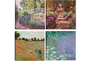 DìMò ART Claude Monet - Cuadros clásicos de arte, 4 unidades, 30 x 30 cm, cada uno, impresión sobre lienzo, decoración para cocina, dormitorio, salón, bar, oficina, restaurante