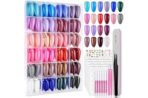 720PCS Almond Press on Nails Medium, MORGLES 24 Colors False Nails with Glue, Adhesive Tabs, Stickers, Tweezer, 10 Sizes