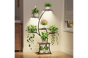 BACEKOLL Indoor Plant Stand with Grow Lights - 7 Tiered, 44" Corner Plant Stands, Metal Plant Shelves, Curved Plant Holder Rack for Living Room, Patio, Balcony