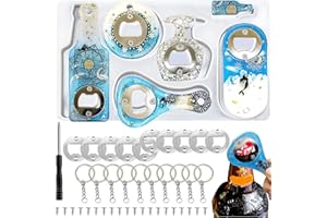 YIYICO Otwieracz do butelek, forma silikonowa, z żywicy epoksydowej, otwieracz do butelek, z 10 pierścieniami do otwierania piwa i pękiem kluczy, formy silikonowe, do samodzielnego wykonania, z żywicy