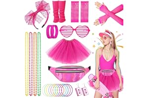 BEAMELY Costume anni '80 per donne e ragazze, anni '80, set di accessori per costume da festa, tutù, gonna, orecchini a rete, guanti a rete, collane, occhiali, braccialetto, fascia per capelli, per feste, anni '80, giorno di vestire