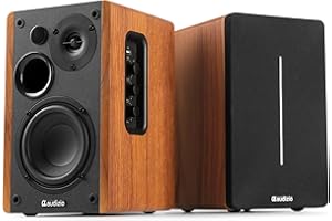 Audizio KS01B - Paire d’Enceintes HiFi Bibliothèque 120 W Finition Bois | BT sans Fil, Entrées RCA/Optique, Design Élégant, Son Clair et Puissant
