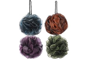 Loofah Shower Puff 4Pcs, DALOMGZL Large Shower Sponge Shower Scrunchie Body Puff Shower Exfoliating for Adults, Scrubbing and Cleaning - Body Scrubbers for Use in Shower,60g/PCS(Mixed Color)
