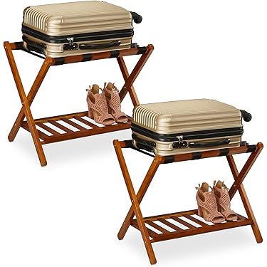 Bagagerek voor logeerkamer - kofferstandaard, hotel opvouwbaar gouden massief metalen bagagerek, kofferstandaard met nylon riemen, voor hotel, slaapkamer, logeerkamer, kast, 52 x 52 x 65 cm (maat: 1 stuks