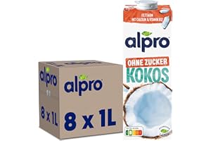 ‎ALPRO Alpro Kokosnussdrink ohne Zucker – Ohne Süßstoffe – Vegan und milchfrei – Von Natur aus laktosefrei und fettarm – Reich an Calcium und Vitaminen – 8 x 1 L