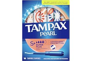 Tampax Pearl Tampons with Plastic Applicator, Super Plus Absorbency, Unscented, 18 Count