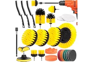 AMZJMT 27-Stück Bürstenaufsatz Bohrmaschine Set, Reinigungsbürste elektrisch, Felgenbürste Kit für Bohrmaschinen, Felgen, Fugen & Ecken, bürstet für Küche, Bad & Auto,Gelb